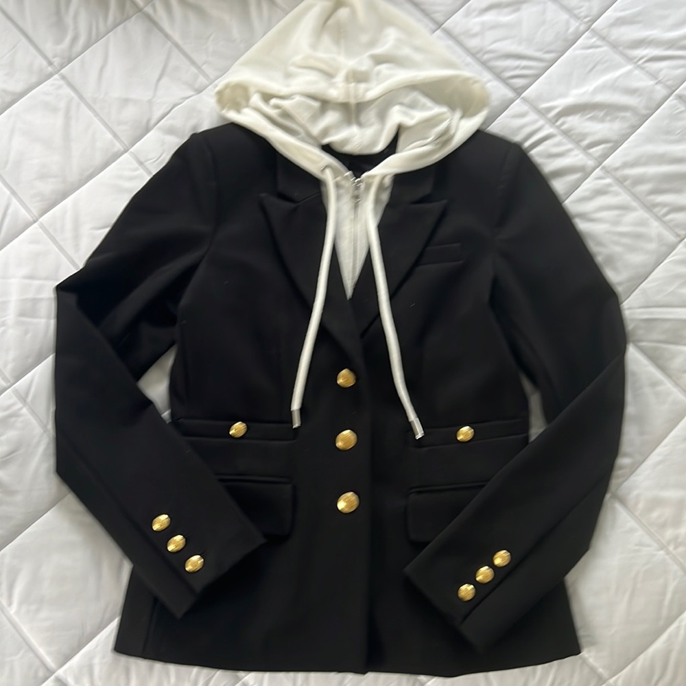 Central Park West, size Small Black Blazer with white removable hooded insert